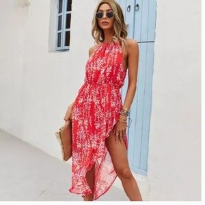 Red Floral Dress - Small